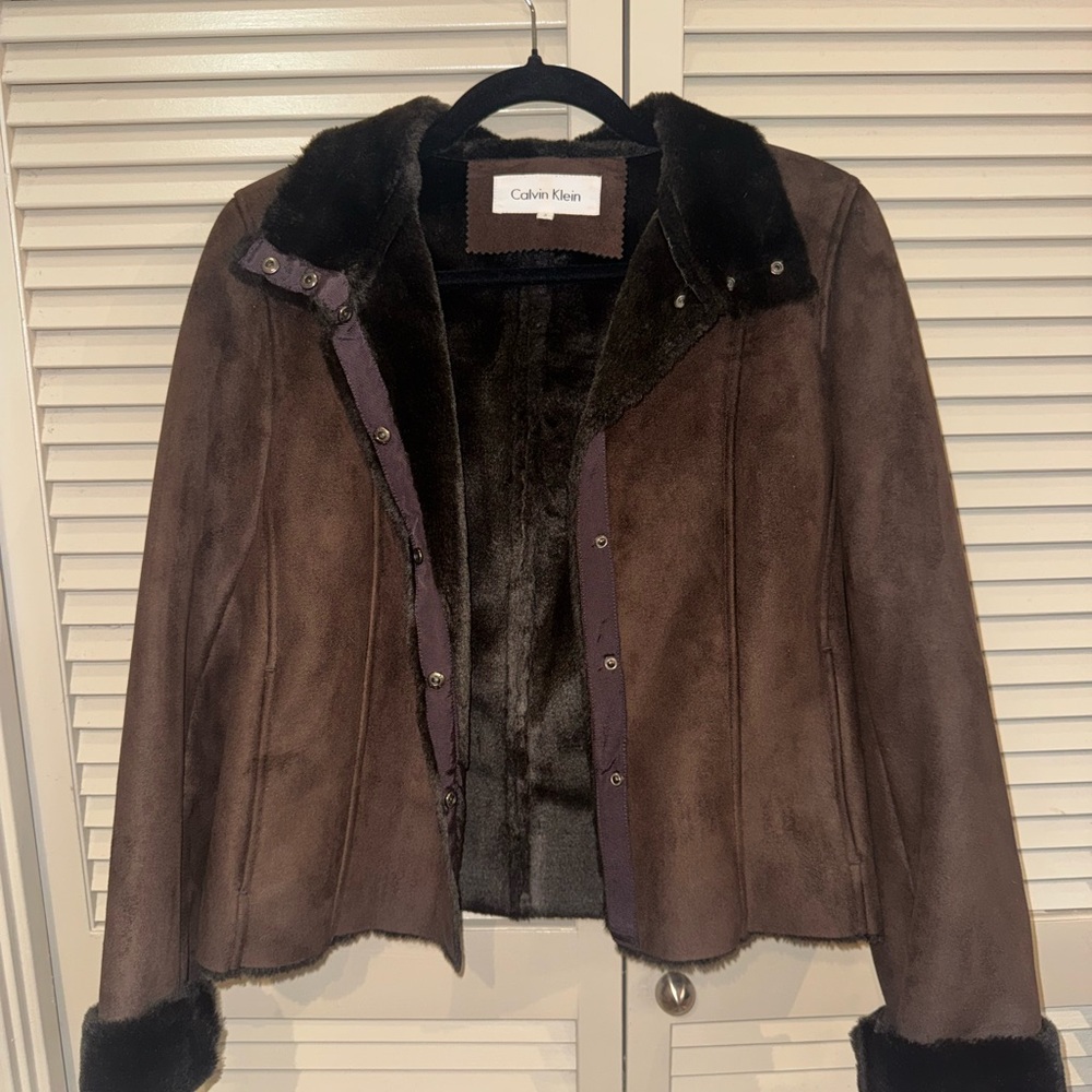 Calvin Klein Dark Brown Suede and Fur Jacket